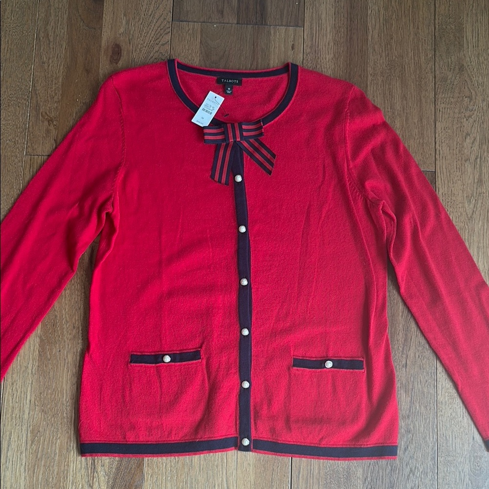 Talbots Red Sweater with Navy Accents